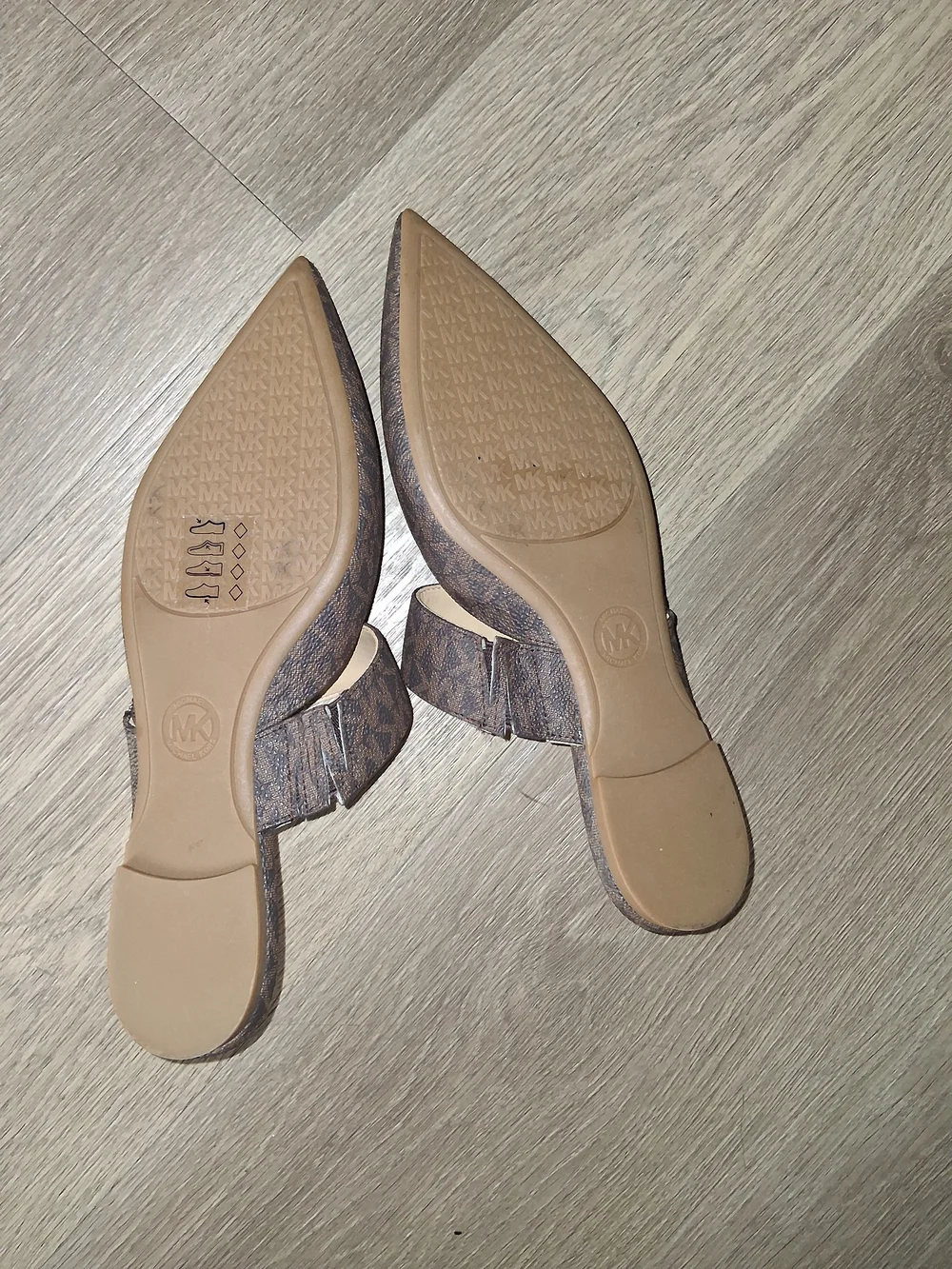 Michael Kors Brown Logo Pointed Mules with Gold Buckle